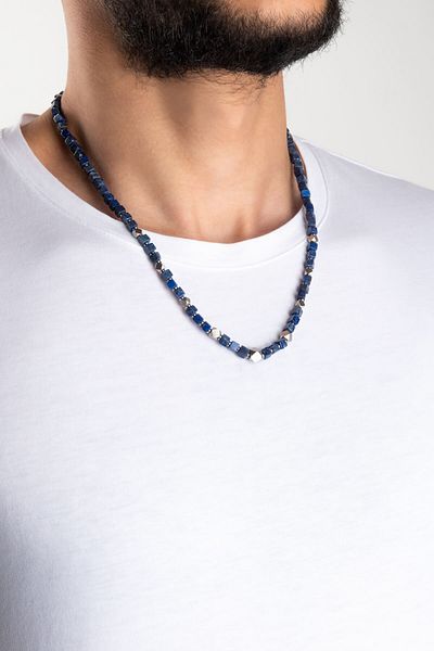 So CHIC... Men's 55 cm Steel Necklace with Lapis Stone