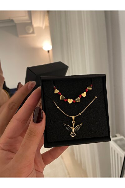 Çelik Kolye Seti , Bohem Set, Kalpli Çelik Kolye Seti