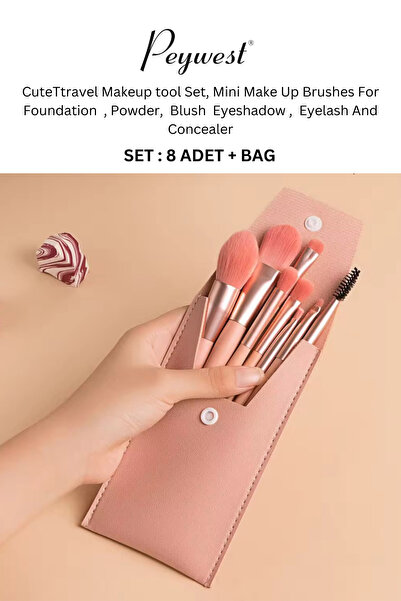 PEYWEST Al Çık Travel Tipi Original Çantalı 8'li Makyaj Fırçası Seti