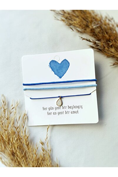 Atölye Merdiven 3lü Bileklik Seti Beyaz Damla Mavi Tonları Bileklik Seti