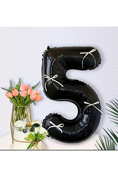 Çemrek Süs Parti بالون رقمي أسود مع فيونكة كريمية مقاس 40 بوصة