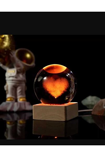 mr shopping MR Kalp Renk Değiştiren Işıklı Cam Küre Ahşap Soketli Gece Lambas...