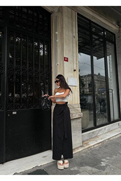 LB Laluna Butik Fusta midi cu buzunar cargo cu cravată în talie pentru femei