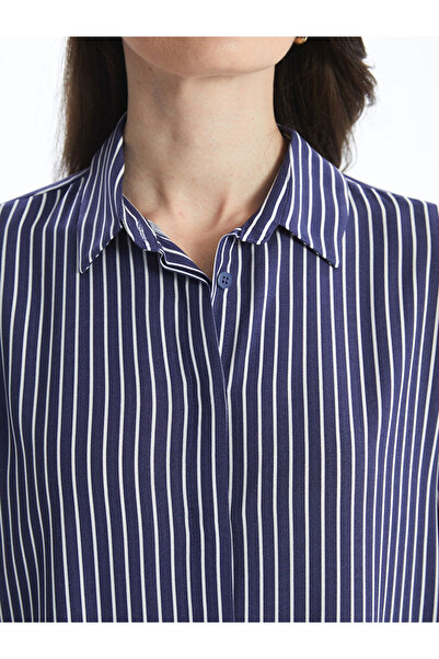 LC Waikiki LCW Grace Lacivert Çizgili Poplin Kadın Gömlek Tunik