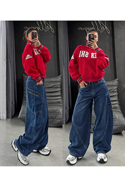 Gofeel Y2k Mavi Ters Dikiş Cep Detaylı Baggy Pantolon