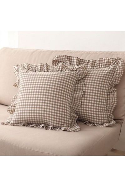 Erba kreasyon Husă de pernă vintage boemă - Volană, Gingham, 100% bumbac de rață, carouri 43X43