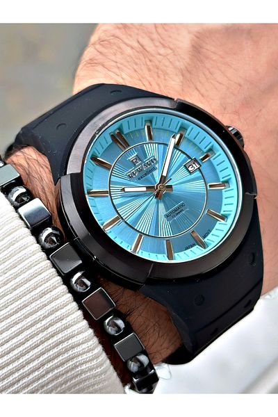 Reward Black Color Steel Case Automatic Mechanism Men's Wrist Watch + Bracelet with Gift