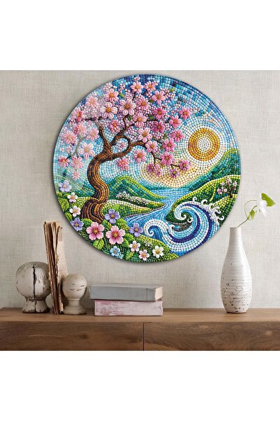 bestdecor Mozaik Kiraz Çiçeği Yuvarlak Cam Tablo | Hediyelik, Dekoratif, Ofis...