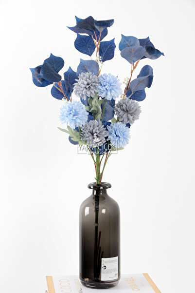 Yapay Çiçek Deposu Yapay Çiçek Kartopu Pastel Dal Aranjmanı Mavi Tonlar 70 cm