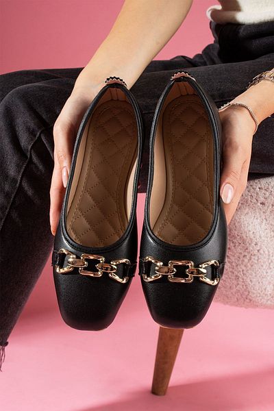 FUGA MODA Kedja Black Leather Ballerinas with Chain Accessories