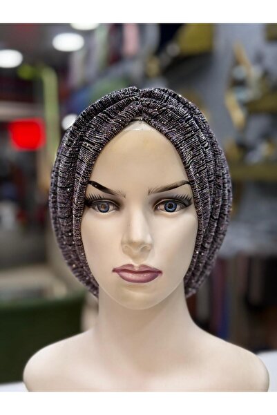 zagreus Kadın siay ve lila karışımı kendinden simli taşlı düğümlü büzğülü bon...