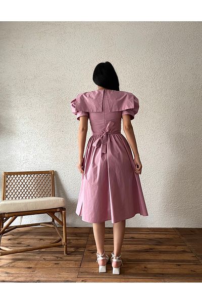 KÜÇÜĞÜM BUTİK Φόρεμα από ποπλίνα με μεγάλο γιακά Dusty Rose