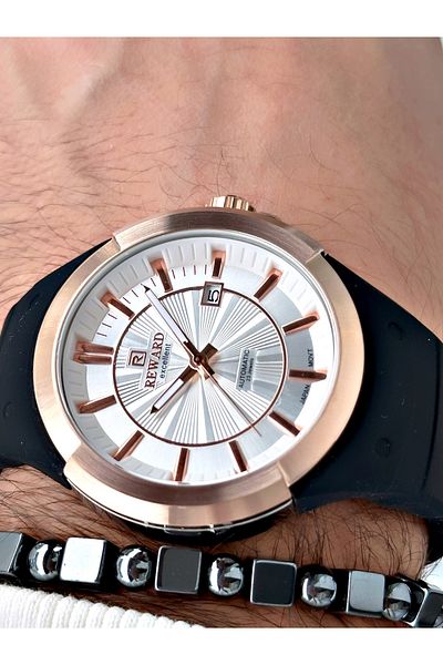 Reward Black Color Steel Case Automatic Mechanism Men's Wrist Watch + Bracelet with Gift