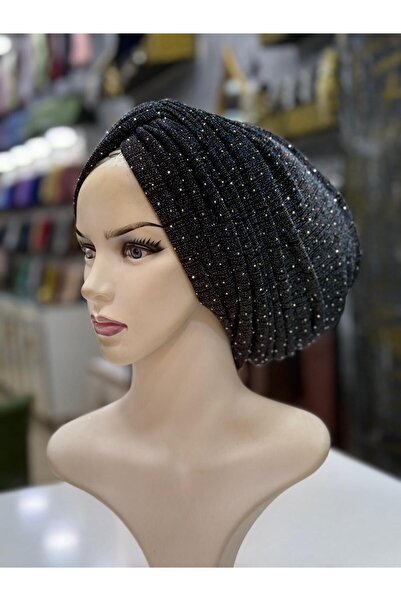 zagreus Kadın antrasit kendinden simli taşlı büzgülü dügümlü bone özel gunler...