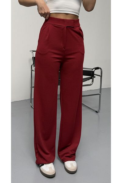 COMBİNE MİCHAİL Pantaloni Palazzo de damă cu închidere cu velcro din Lycra linie burgundy