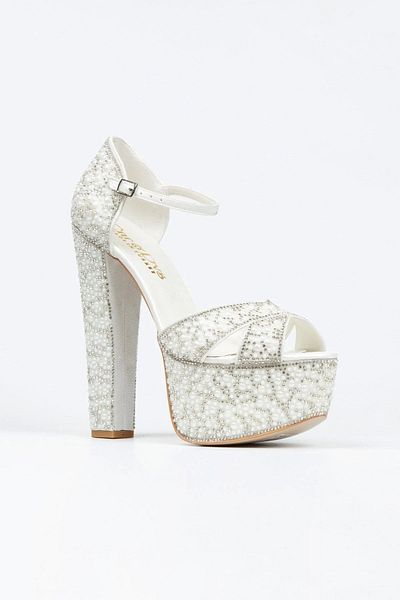 MFT AYAKKABI High Platform Pearl Stone Embroidered Women's Evening Dress Shoes - Mother of Pearl