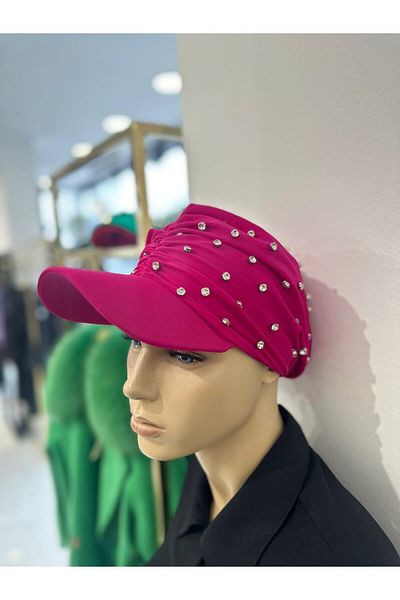 ns tasa Fiona Fuchsia Stone Detailed Design Hijab Bonnet with Visor