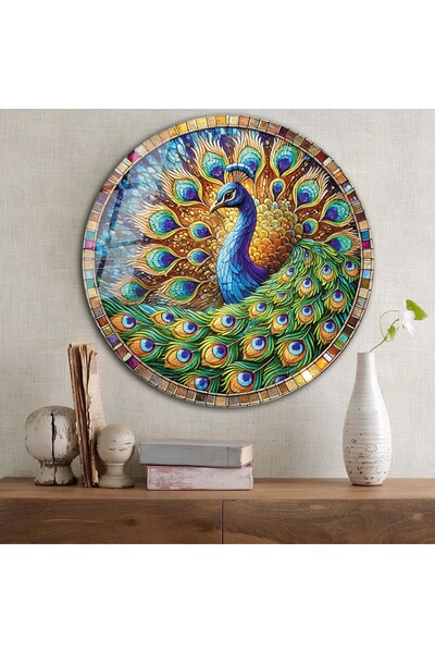 bestdecor Plemićki paun okrugli stakleni sto | Poklon, dekorativni, kancelari...