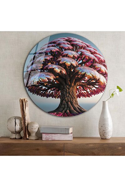 bestdecor Šareno drvo života, okrugli stakleni sto | Poklon, dekorativno, kan...