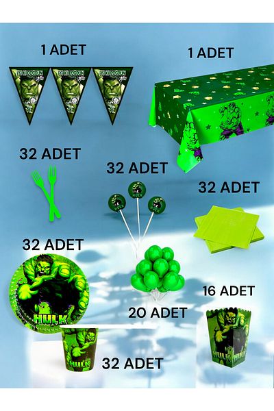 VibeHome Hulk Themed XL Pack for 32 - Birthday Party and Fun Events