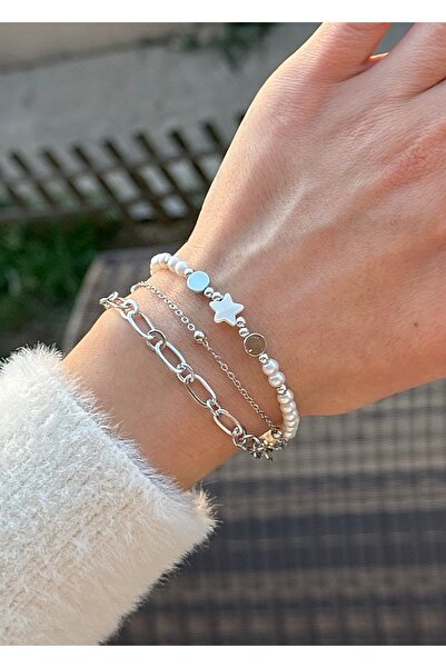 takıtarzım سوار نسائي فضي مرصع باللؤلؤ على شكل نجمة من أم اللؤلؤ