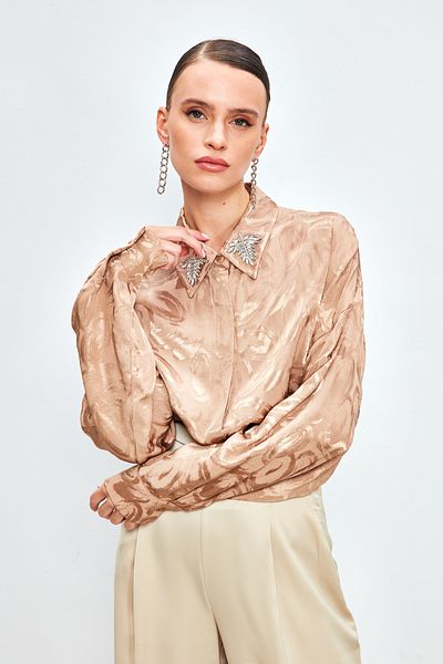 Sateen Patterned Collared Shirt with Accessories - MINK