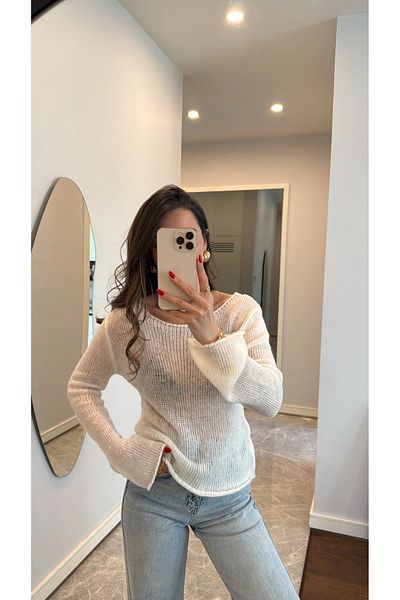 My Blog 7190 Model Ecru Transparent Sweater