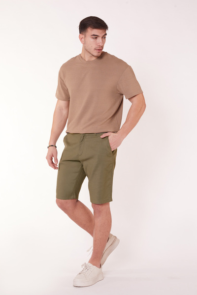 BRACCAS Чоловічі бавовняні шорти Haki - з напівеластичним поясом, виглядають як лляні
