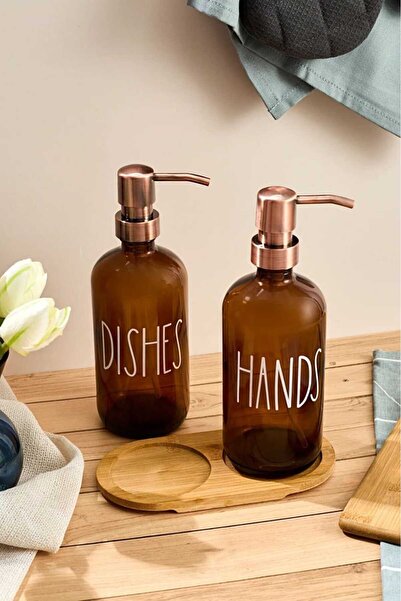 COOLOVS Lux Lorianta Amber set od 2 staklenih posuda za sapun - Bambus postolja