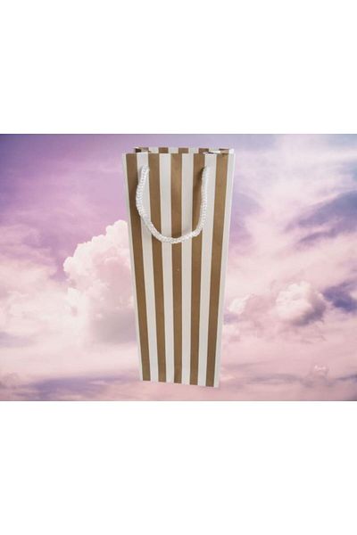 heppack White Kraft Gift Bag - 10X27X4 Cm, Long Gold Thick Stripe, Rope Handle (Pack of 10)