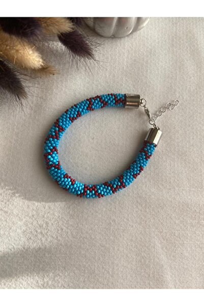 Handmade KUM BONCUK HAPİSANE İŞİ MAVİ BORDO BİLEKLİK