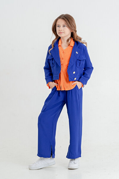 GİYİCEM TEKSTİL Jachetă crop pentru fetiță, costum triplu 4407