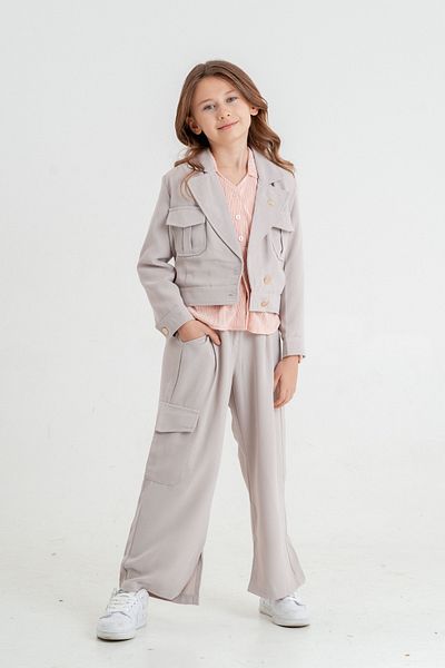 GİYİCEM TEKSTİL Jachetă crop pentru fetiță, costum triplu 4407