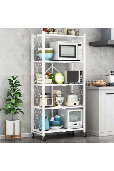 ABAREEK Foldable Storage Shelves 5 Layers 157x71x34centimeter White