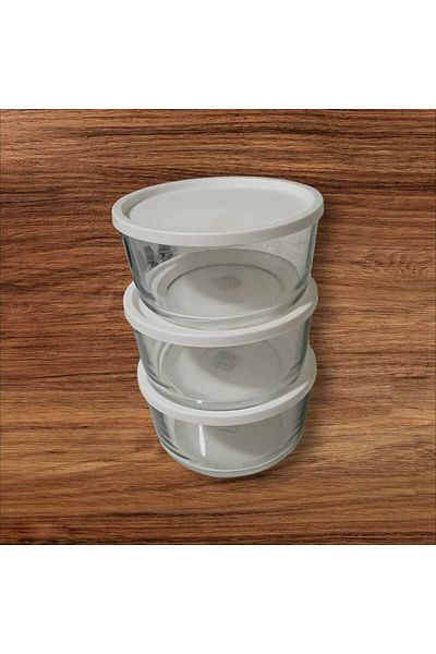LAV Feyzade - 1490 Cc X 3 Pieces Round Storage Container with White Lid