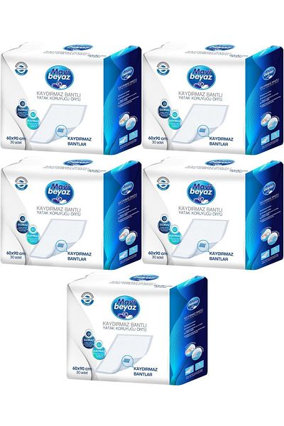 Mavi beyaz Patient Bottom Opening Mattress Protector Cover with 60*90cm Anti-Slip Tape - 150 Pieces (5Pk*30)