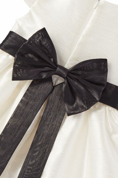 Petit Coral Midnight Charm Beyaz Fiyonklu Kısa Kollu Kız Çocuk Elbise