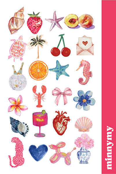 Minnymy Pink Vintage Retro Sticker, Çıkartma, Ajanda, Günlük, Planlayıcı, Bul...