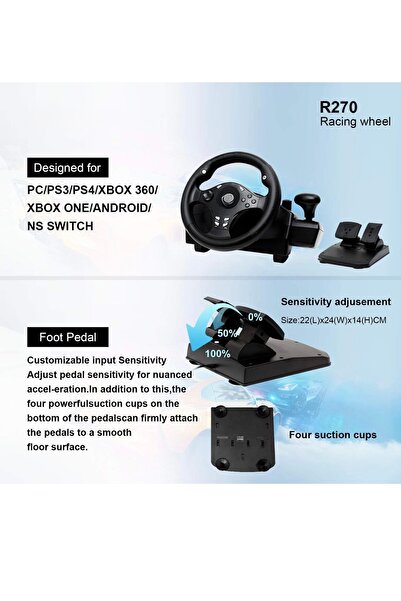 CRK TECH R270 Direksiyon Seti Çift Motorlu Titreşimli PC/PS3/PS4/XBOX ONE/X360 Nintendo Switch/Android Uyumlu