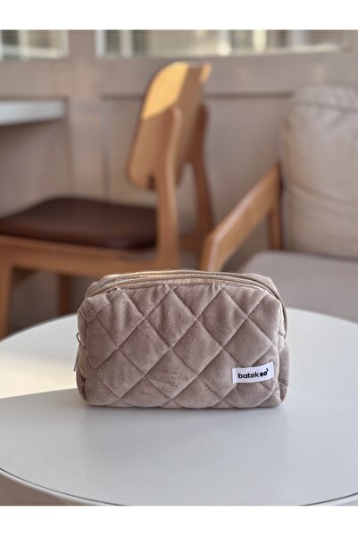 Batekso Brown Textured Makeup Bag - Medium Size
