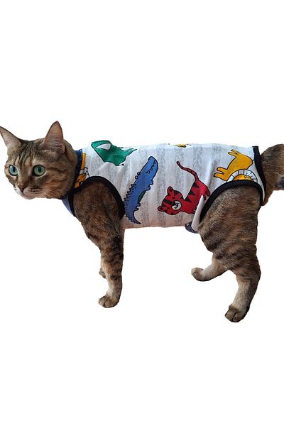 stylie Cotton Thin Patterned Summer Surgery Protective Cat Overalls