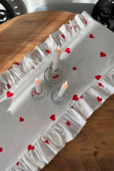KAMİZ Ruffled Heart Pattern Runner 100% Cotton 40X110