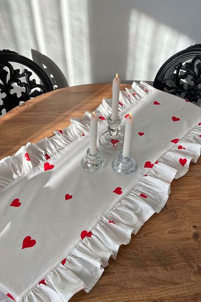 KAMİZ Ruffled Heart Pattern Runner 100% Cotton 40X110