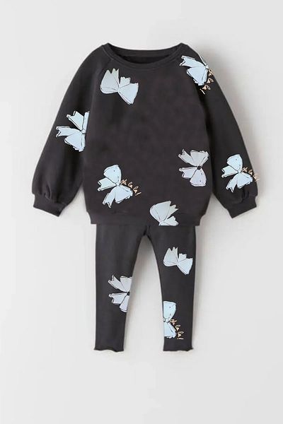 Ladin Store New Season Girl's Cotton Unmarked Bow Printed Bottom-Top Ribbed Tights Set