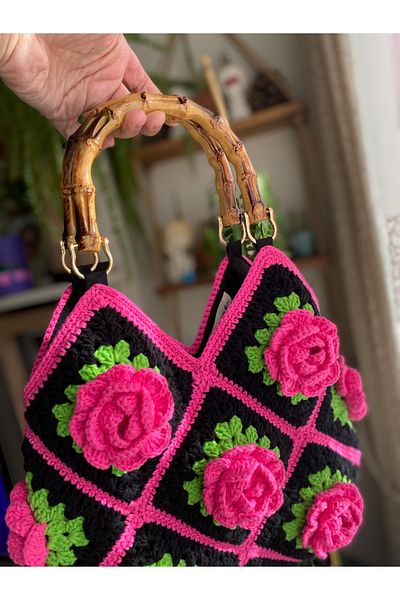 Satürn Hobi Knitted Rose Motif Bag