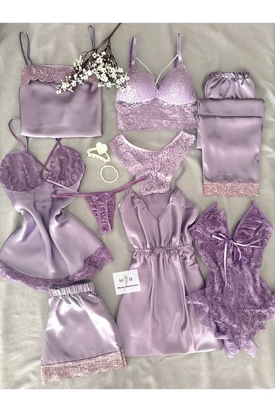 MH Moony Homewears 9 Pieces Muham Boxed Satin Nightgown Sleepwear Lingerie Dowry Set