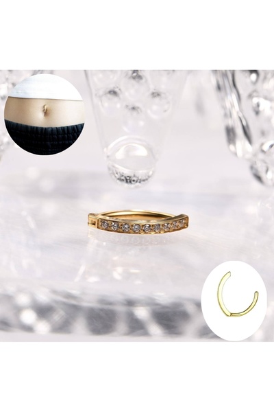 Bylin %100 316 L Cerrahi Çelik Zirkon Taşlı Curved Clicker Belly Piercing /Gö...