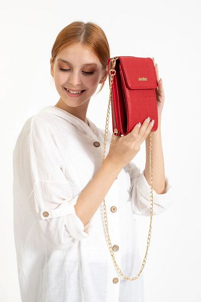 Armine Red Laser Cut Chain Strap Women's Evening Dress Shoulder Bag - 266