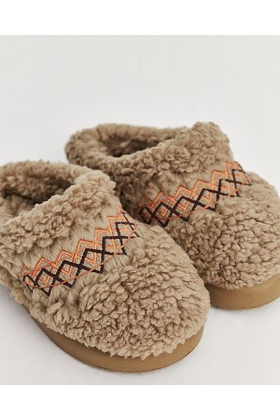 Chirpy Women's Winter Embroidered Camel Wool House Slippers