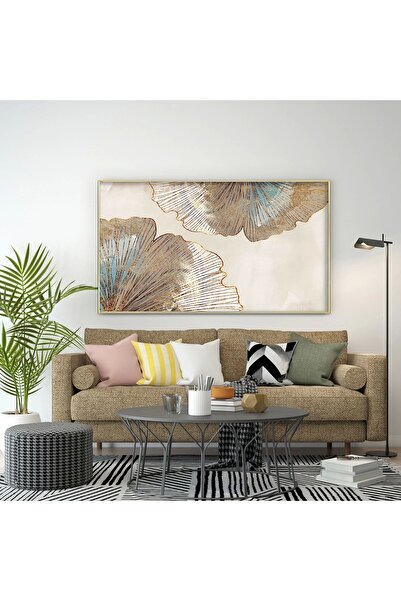 KOLAJTASARIM Altın ve Yeşil Tonlu Tekli Metal Çerçeveli Yatay Tablo /S
